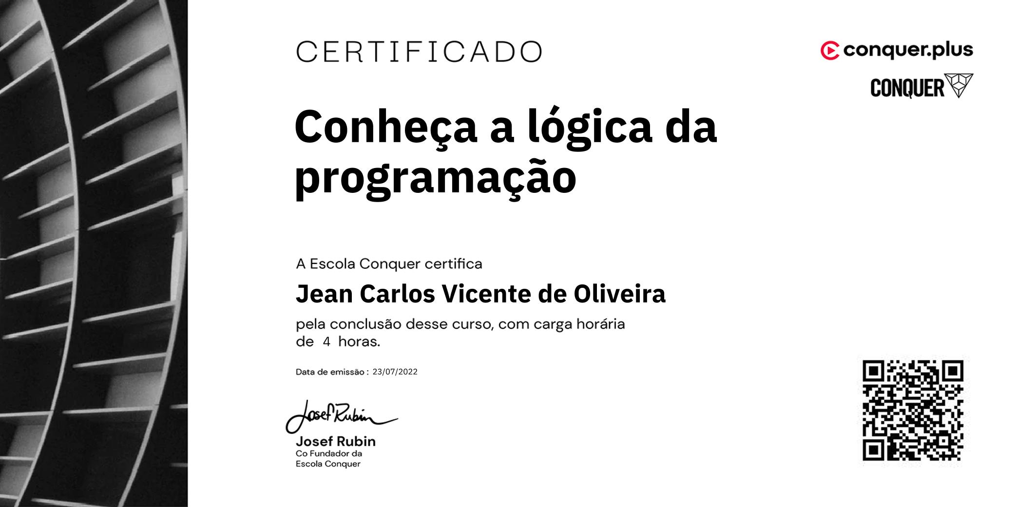 Certificado de Conheça a lógica da programação